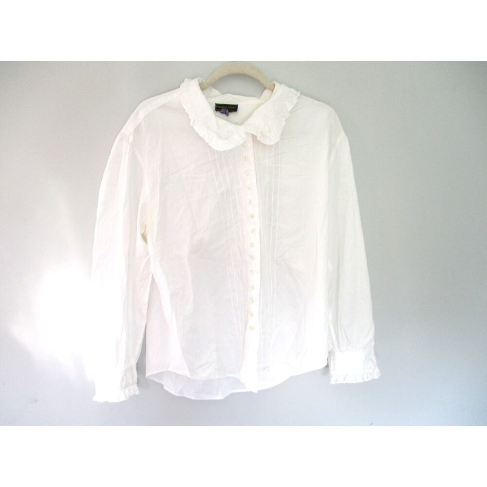 Vintage Preswick & Moore Fancy Ruffle Button Down White Preppy Blouse